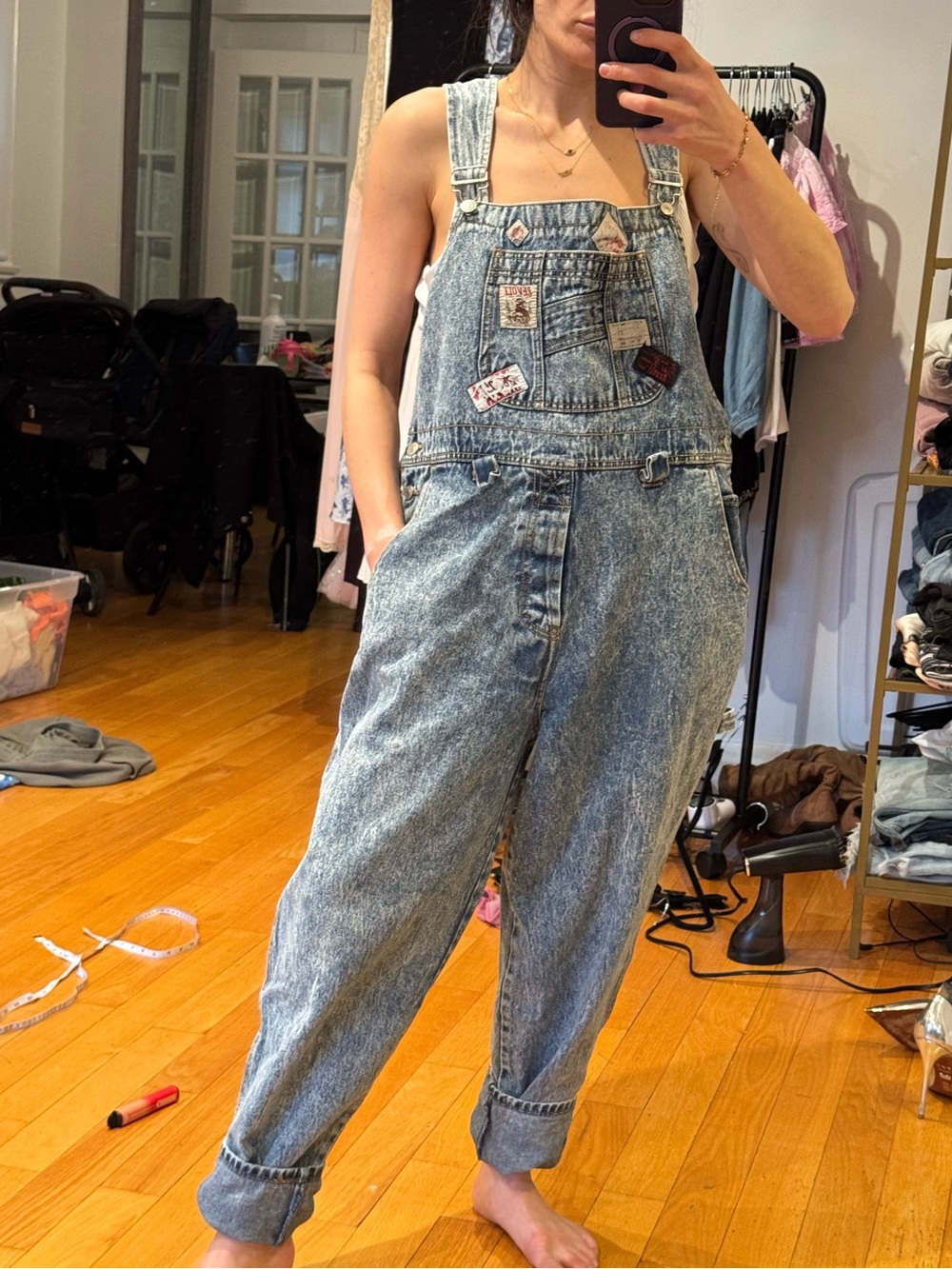 vintage 1980s revolt denim patchwork overalls